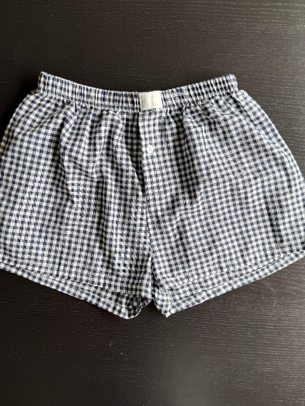 Navy Blue Gingham Boxer Shorts Women's Elastic Waist Cottagecore Coquette | S